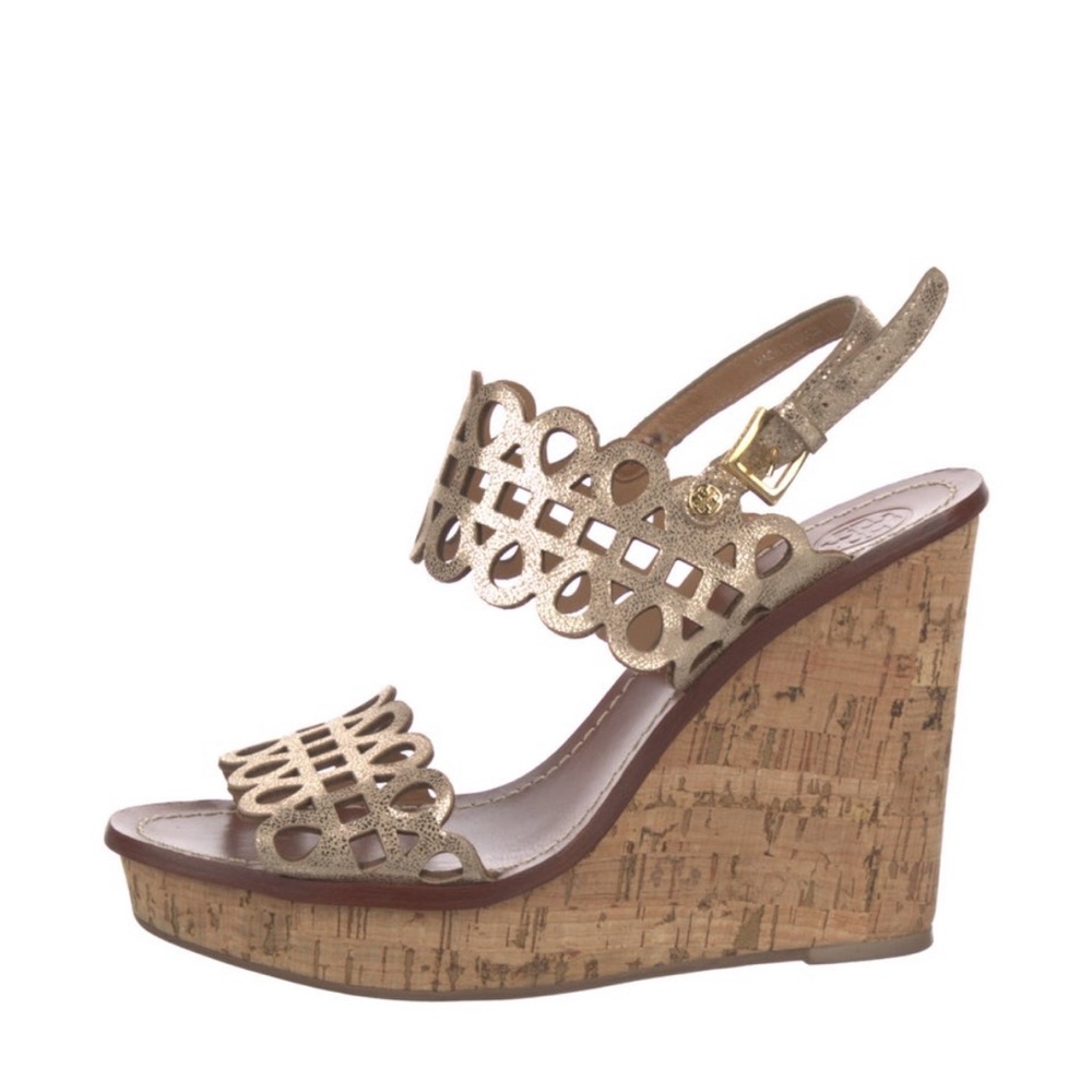 Tory Burch Leather Wedge Gold Sandals 6.5